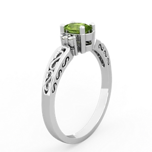 Peridot Filligree Scroll Oval 14K White Gold ring R0812