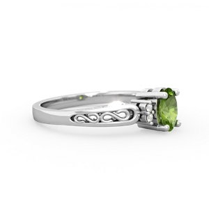 Peridot Filligree Scroll Oval 14K White Gold ring R0812