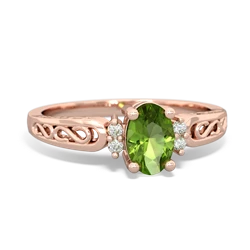 Peridot Filligree Scroll Oval 14K Rose Gold ring R0812