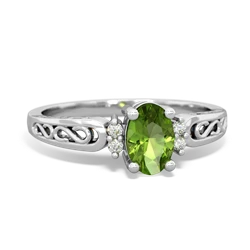 Peridot Filligree Scroll Oval 14K White Gold ring R0812