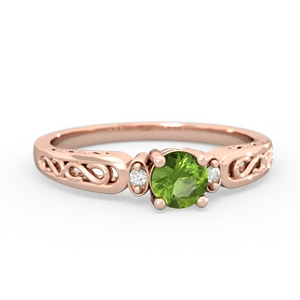 Peridot Filligree Scroll Round 14K Rose Gold ring R0829