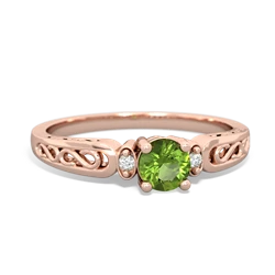 Peridot Filligree Scroll Round 14K Rose Gold ring R0829