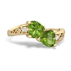 Peridot Snuggling Hearts 14K Yellow Gold ring R2178