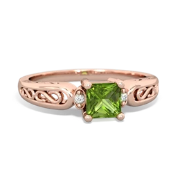 Peridot Filligree Scroll Square 14K Rose Gold ring R2430