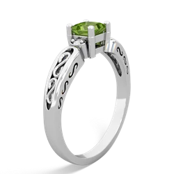 Peridot Filligree Scroll Square 14K White Gold ring R2430