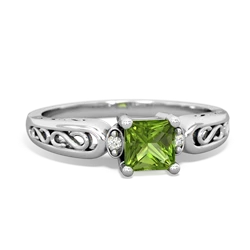 Peridot Filligree Scroll Square 14K White Gold ring R2430