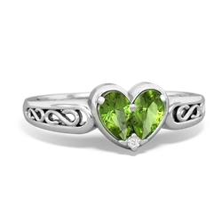 Peridot Filligree 'One Heart' 14K White Gold ring R5070