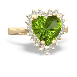 Peridot Sparkling Halo Heart 14K Yellow Gold ring R0391