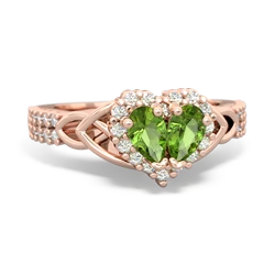 Peridot Celtic Knot Two Hearts As One 14K Rose Gold ring R2644HRT