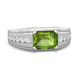 Peridot Men's Diamond Channel 14K White Gold ring R0500