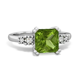 Peridot Art Deco Princess 14K White Gold ring R2014