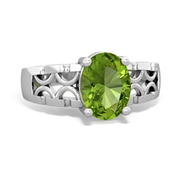 Peridot Art Deco Filigree 14K White Gold ring R2322