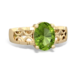 Peridot Art Deco Filigree 14K Yellow Gold ring R2322