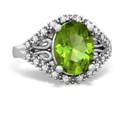 Peridot Antique Style Cocktail 14K White Gold ring R2564