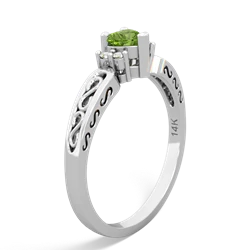 Peridot Filligree Scroll Heart 14K White Gold ring R2429