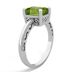 Peridot Milgrain Scroll 14K White Gold ring R2338