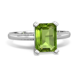 Peridot Milgrain Scroll 14K White Gold ring R2338