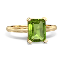 Peridot Milgrain Scroll 14K Yellow Gold ring R2338