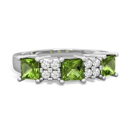 Peridot Three Stone Diamond Cluster 14K White Gold ring R2592