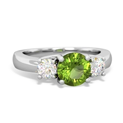 Peridot Diamond Three Stone Round Trellis 14K White Gold ring R4018