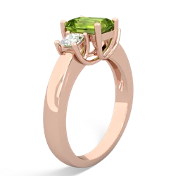 Peridot Diamond Three Stone Emerald-Cut Trellis 14K Rose Gold ring R4021