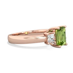 Peridot Diamond Three Stone Emerald-Cut Trellis 14K Rose Gold ring R4021