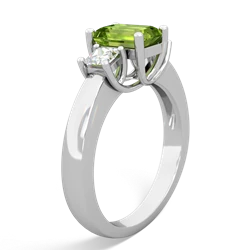 Peridot Diamond Three Stone Emerald-Cut Trellis 14K White Gold ring R4021