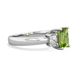 Peridot Diamond Three Stone Emerald-Cut Trellis 14K White Gold ring R4021