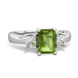 Peridot Diamond Three Stone Emerald-Cut Trellis 14K White Gold ring R4021