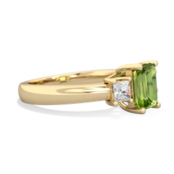 Peridot Diamond Three Stone Emerald-Cut Trellis 14K Yellow Gold ring R4021