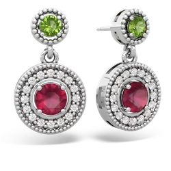 Peridot Halo Dangle 14K White Gold earrings E5319