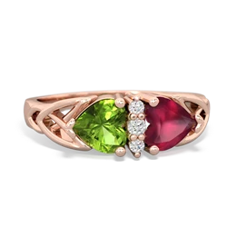 Peridot Celtic Knot Double Heart 14K Rose Gold ring R5040