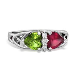 Peridot Celtic Knot Double Heart 14K White Gold ring R5040