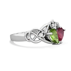 Peridot 'One Heart' Celtic Knot Claddagh 14K White Gold ring R5322