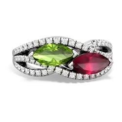 Peridot Diamond Rivers 14K White Gold ring R3070