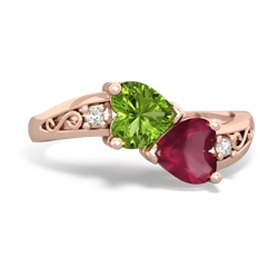 Peridot Snuggling Hearts 14K Rose Gold ring R2178