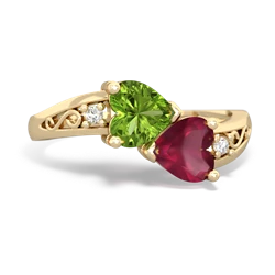 Peridot Snuggling Hearts 14K Yellow Gold ring R2178