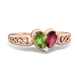 Peridot Filligree 'One Heart' 14K Rose Gold ring R5070