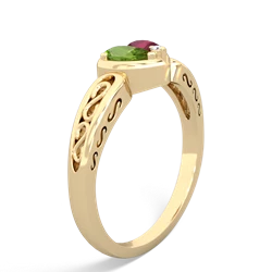 Peridot Filligree 'One Heart' 14K Yellow Gold ring R5070