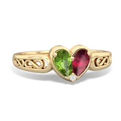 Peridot Filligree 'One Heart' 14K Yellow Gold ring R5070