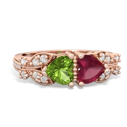 Peridot Diamond Butterflies 14K Rose Gold ring R5601