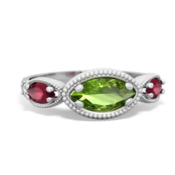 Peridot Milgrain Marquise 14K White Gold ring R5700