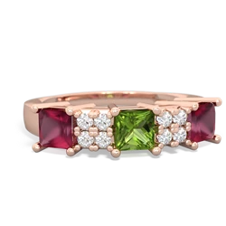 Peridot Three Stone Diamond Cluster 14K Rose Gold ring R2592