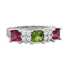 Peridot Three Stone Diamond Cluster 14K White Gold ring R2592