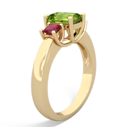 Peridot Three Stone Emerald-Cut Trellis 14K Yellow Gold ring R4021