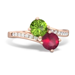 Peridot Channel Set Two Stone 14K Rose Gold ring R5303