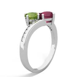 Peridot Channel Set Two Stone 14K White Gold ring R5303