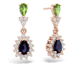 Peridot Halo Pear Dangle 14K Rose Gold earrings E1882