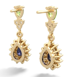 Peridot Halo Pear Dangle 14K Yellow Gold earrings E1882