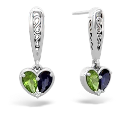 Peridot Filligree Heart 14K White Gold earrings E5070